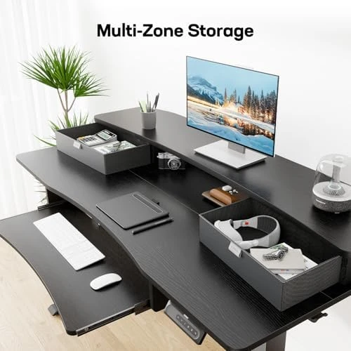 Electric Standing Desk with 2 Drawers & Large Keyboard Tray — Standing Desk, HUANUO