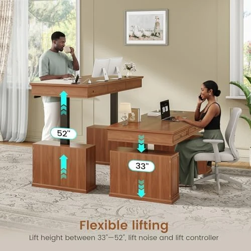 Farmhouse Electric Standing Desk with 3 Drawers — Standing Desk, SEDETA