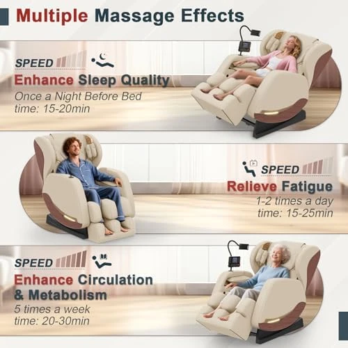 Full Body Massage Chair and Recliner with Zero Gravity, Wood Grain Leather — Massage Chairs, yewglen