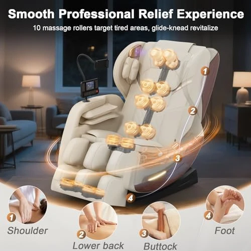 Full Body Massage Chair and Recliner with Zero Gravity, Wood Grain Leather — Massage Chairs, yewglen