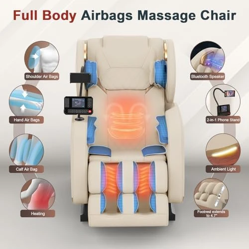 Full Body Massage Chair and Recliner with Zero Gravity, Wood Grain Leather — Massage Chairs, yewglen