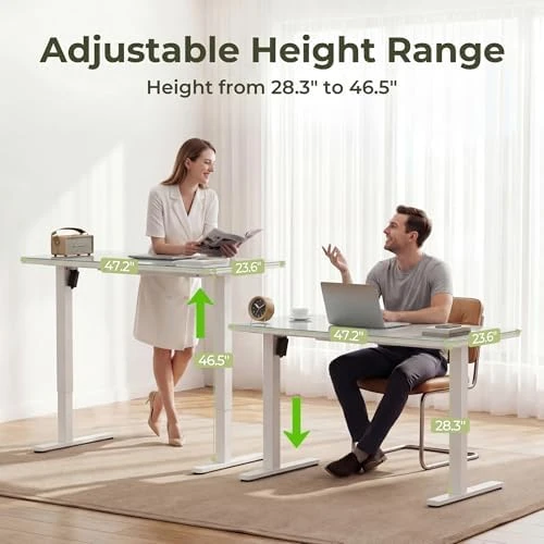 Glass Standing Desk with Drawers and USB Charging — Standing Desk, Furmax