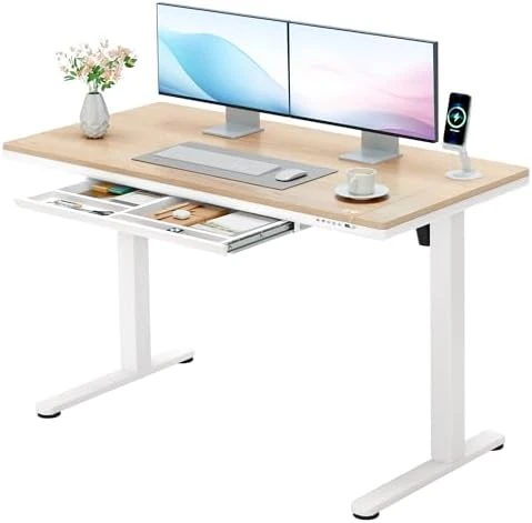 Glass Standing Desk with Drawers and USB Charging — Standing Desk, Furmax