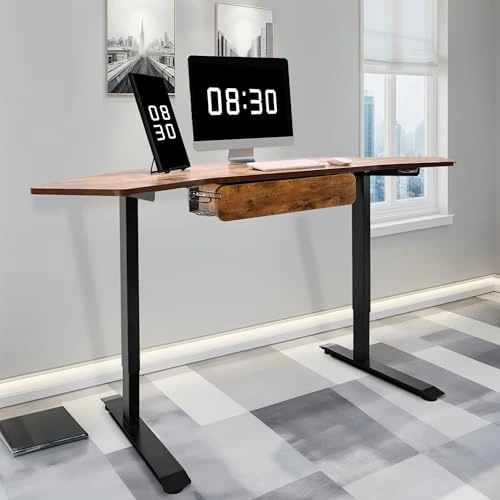 Height Adjustable L Shaped Corner Desk with LED Handset — Standing Desk, Fromann