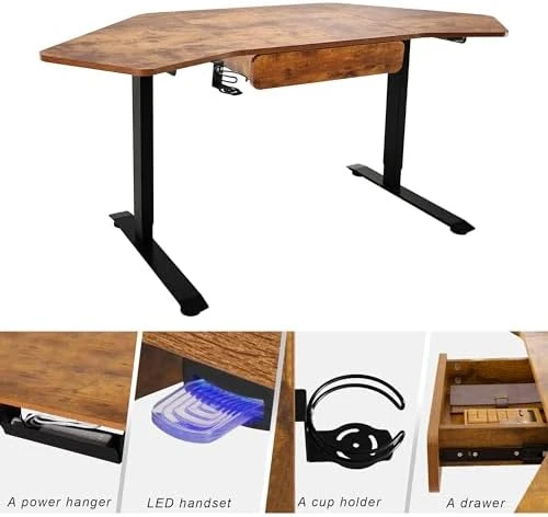 Height Adjustable L Shaped Corner Desk with LED Handset — Standing Desk, Fromann