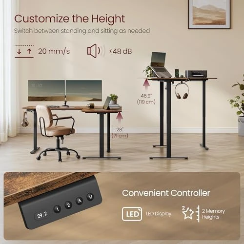 L Shaped Electric Standing Desk — Standing Desk, VASAGLE