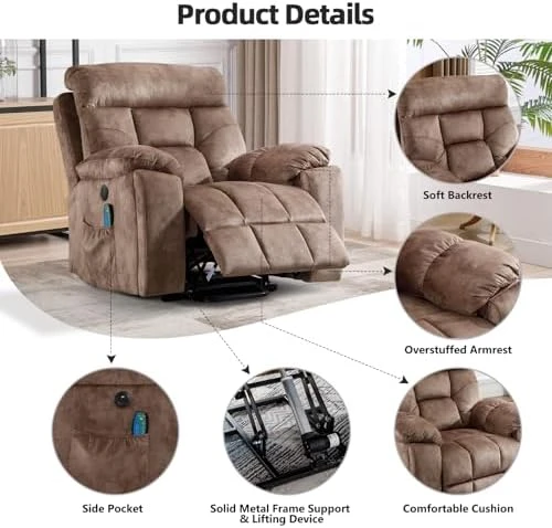Large Power Lift Recliner Chair with Massage and Heat — Massage Chairs, CANMOV