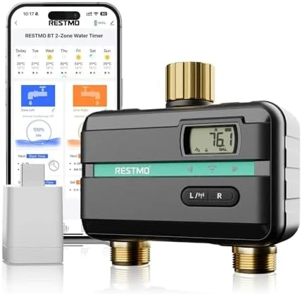 2 Zone Smart Sprinkler Hose Timer with Flow Meter — Irrigation System, Restmo