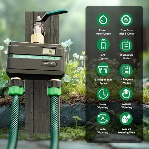2 Zone Smart Sprinkler Hose Timer with Flow Meter — Irrigation System, Restmo