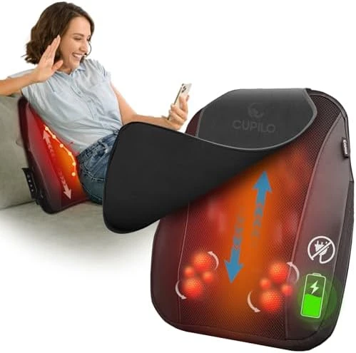 Cordless Shiatsu Back Massager with Heat and Rolling — Neck Massager, CuPiLo