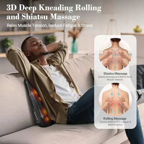 Cordless Shiatsu Back Massager with Heat and Rolling — Neck Massager, CuPiLo