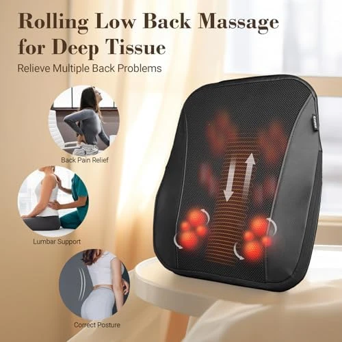 Cordless Shiatsu Back Massager with Heat and Rolling — Neck Massager, CuPiLo