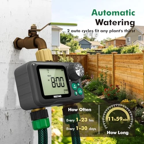 Remote Control Brass Sprinkler Timer for Outdoor Hose Faucet 2 Zone — Irrigation System, Restmo