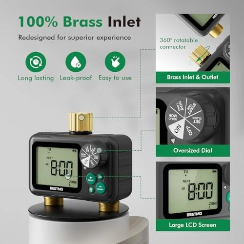Remote Control Brass Sprinkler Timer for Outdoor Hose Faucet 2 Zone — Irrigation System, Restmo