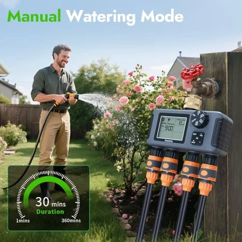 Water Timer with Brass Inlet, 4 Independent Zones — Irrigation System, Insoma