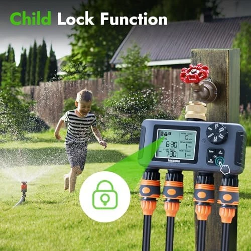 Water Timer with Brass Inlet, 4 Independent Zones — Irrigation System, Insoma