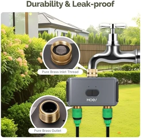 WiFi Sprinkler Timer 2 Zone with Brass Inlet & Outlet — Irrigation System, MOES