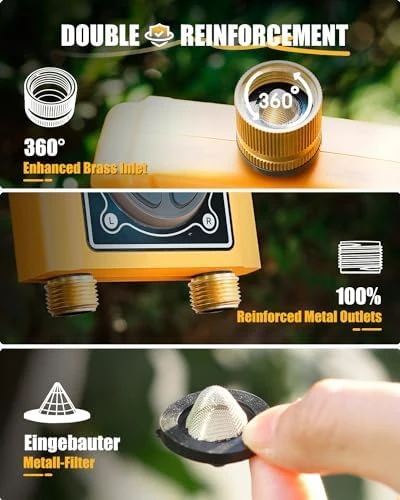 WiFi Water Timer with Brass Inlet & Outlet, 2 Zone, RainPoint