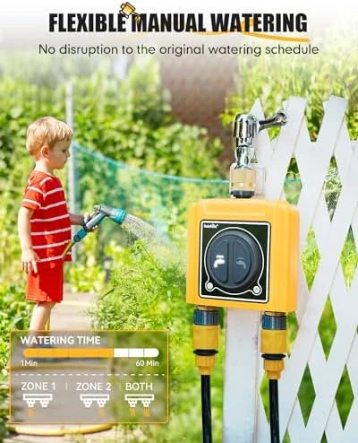 WiFi Water Timer with Brass Inlet & Outlet, 2 Zone, RainPoint