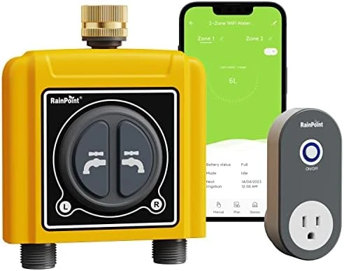 WiFi Water Timer with Brass Inlet & Outlet, 2 Zone, RainPoint
