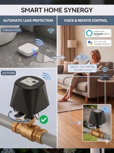 Smart WiFi Water Valve, Brass Motorized Ball Valve with Timer & App Remote Control — Water Shut Off Valve, CREECHWA