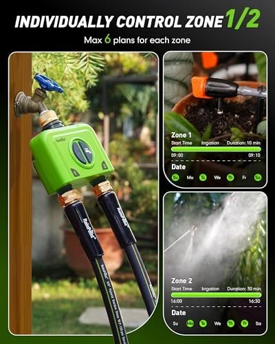 WiFi Water Timer for Garden Hose, 2 Zone, RainPoint