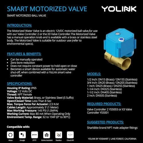Wireless Smart Valve Control Kit — Water Shut Off Valve, YoLink