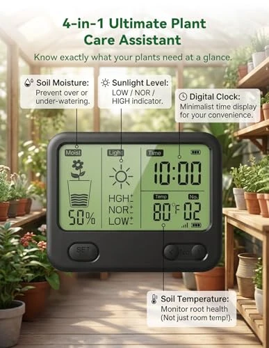 Wireless Soil Moisture Meter with LCD Receiver – 3‑Probe 3‑in‑1 Sensor (Moisture, Temperature, Light), 230 ft RF Range,... — Soil Moisture Sensor, NexusLab