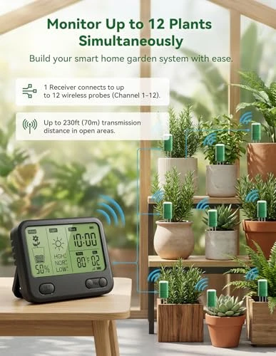 Wireless Soil Moisture Meter with LCD Receiver – 3‑Probe 3‑in‑1 Sensor (Moisture, Temperature, Light), 230 ft RF Range,... — Soil Moisture Sensor, NexusLab