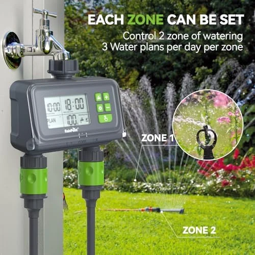 2 Zone Smart Water Timer with Rain Delay Sensor — Irrigation System, RainPoint