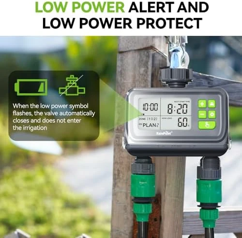 2 Zone Smart Water Timer with Rain Delay Sensor — Irrigation System, RainPoint