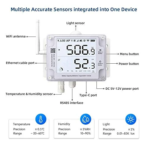 GS1-AETH1RS + Soil Temperature Moisture Probe Ethernet Thermometer Hygrometer, WiFi Temperature Humidity Sensor, Digital... — Soil Moisture Sensor, UbiBot
