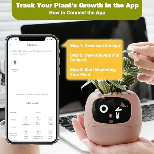 Smart Plant Pot with Visual Display — Soil Moisture Sensor, PLANTSIO