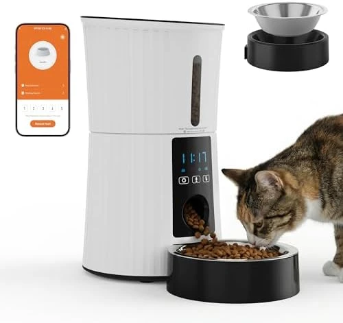 Automatic Cat Feeder, 4L WiFi Timed Cat Food Dispenser with APP Control, 10s Voice Recorder, Dual Power Supply, Indoor... — Automatic Pet Feeder, DUMOS