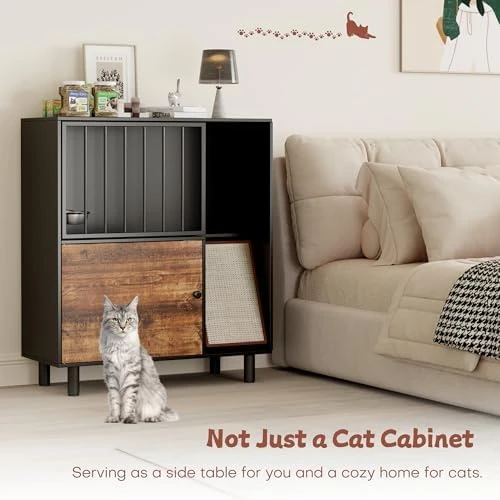 Cat Feeding Station Furniture with Storage and Scratching Board — Automatic Pet Feeder, Qiaoxuan