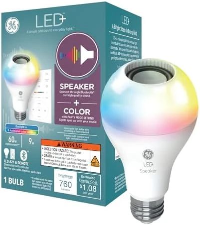 Color Changing Speaker LED Light Bulb with Remote — Smart Light Bulb, GE