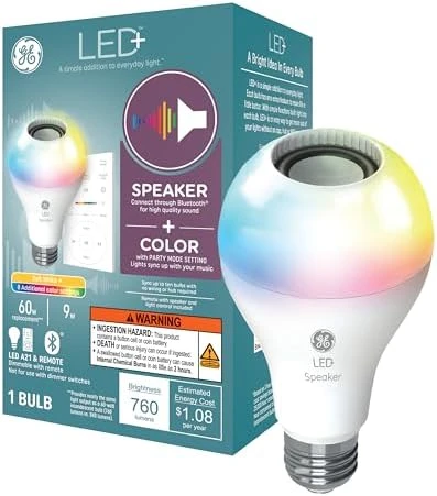 Color Changing Speaker LED Light Bulb with Remote — Smart Light Bulb, GE
