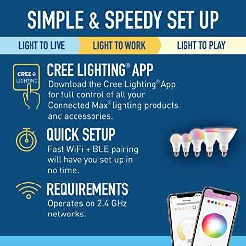 Connected Max Smart LED Bulb A19 60W Tunable White + Color Changing — Smart Light Bulb, Cree Lighting