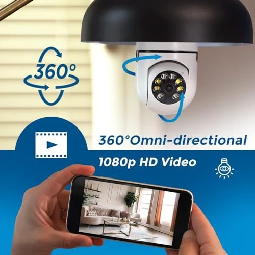 Security Camera, Two Way Talk 1080P HD Video WiFi Smart Camera, Indoor Outdoor Night Vision 360 Degree Motion Detection... — Security Camera, Sight Bulb