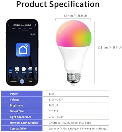 Ultra Bright Smart Light Bulbs 2-Pack — Smart Light Bulb, Franqual