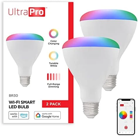 Wi-Fi LED Smart Light Bulb, BR30, 65W Equivalent, RGB, Color Changing, White Select Tunable 2700K - 6500K, Dimmable,... — Smart Light Bulb, UltraPro