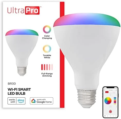 Wi-Fi LED Smart Light Bulb, BR30, 65W Equivalent, RGB, Color Changing, White Select Tunable 2700K - 6500K, Dimmable,... — Smart Light Bulb, UltraPro