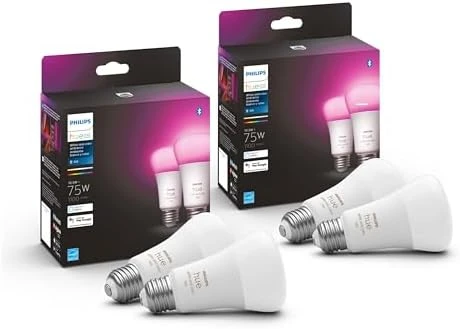 A19 White and Color Ambiance LED Smart Color-Changing Bulb (Pack of 4) — Smart Light Bulb, Philips Hue