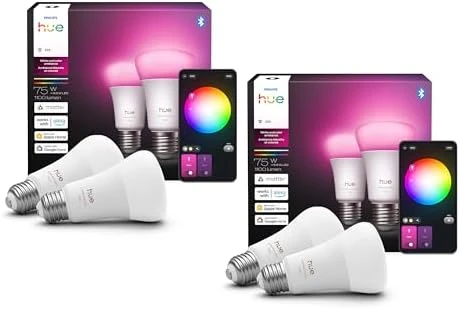 A19 White and Color Ambiance LED Smart Color-Changing Bulb (Pack of 4) — Smart Light Bulb, Philips Hue