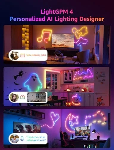 AI Smart RGB Rope Lights, Personalized Lighting Designer, LightBeats Music Sync, 19.68ft Wi-Fi & Bluetooth LED Strip — LED Strip Lights, Lepro