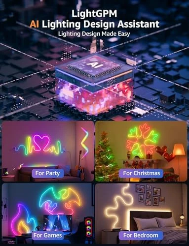 AI Smart RGB Rope Lights, Personalized Lighting Designer, LightBeats Music Sync, 19.68ft Wi-Fi & Bluetooth LED Strip — LED Strip Lights, Lepro