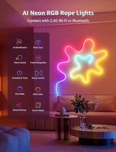 AI Smart RGB Rope Lights, Personalized Lighting Designer, LightBeats Music Sync, 19.68ft Wi-Fi & Bluetooth LED Strip — LED Strip Lights, Lepro