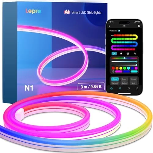 AI Smart RGB Rope Lights, Personalized Lighting Designer, LightBeats Music Sync, 19.68ft Wi-Fi & Bluetooth LED Strip — LED Strip Lights, Lepro