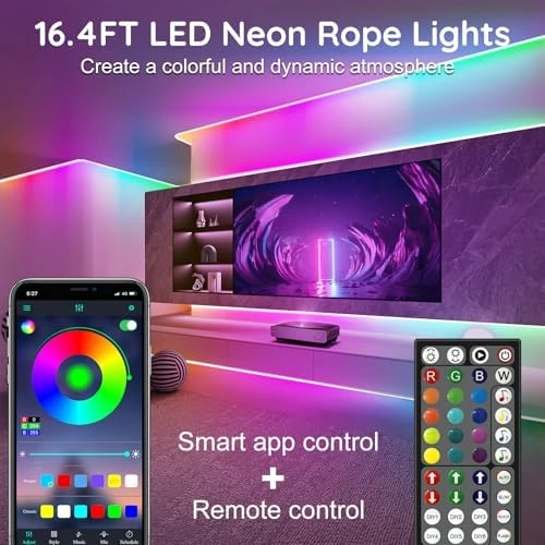 16.4ft LED Neon Rope Lights with App Control and Remote — LED Strip Lights, RCUICA