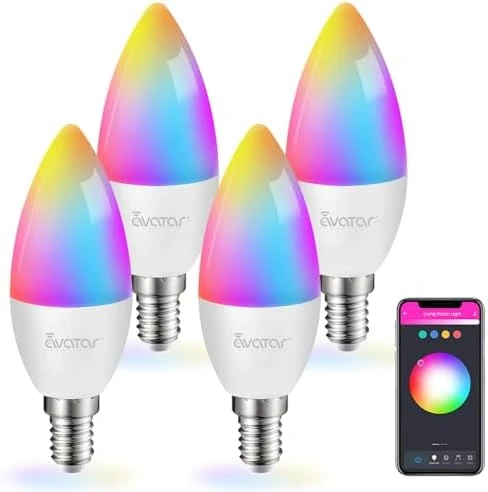 4 Pack Wi-Fi Smart LED Light Bulb, Dimmable, E12 Base Candelabra — Smart Light Bulb, Avatar Controls